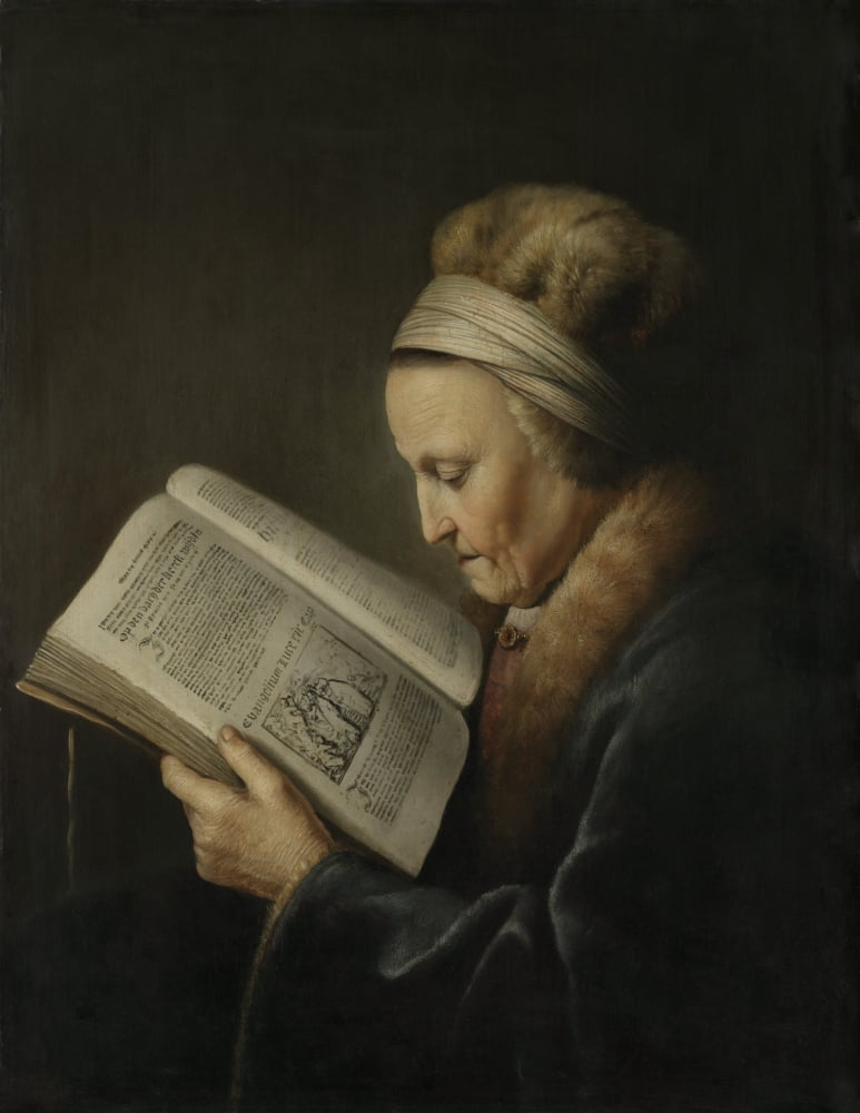 Old Woman Reading Canvas Art - (24 x 36)