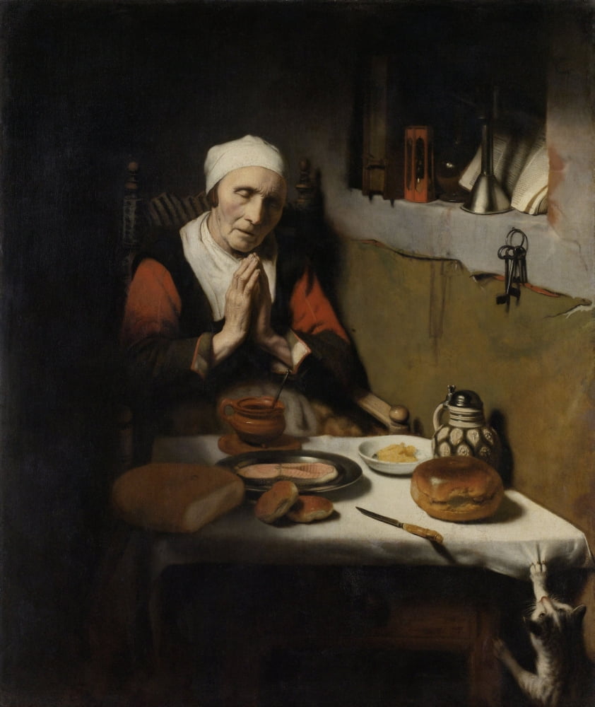 Old Woman Saying Grace Canvas Art - (24 x 36)