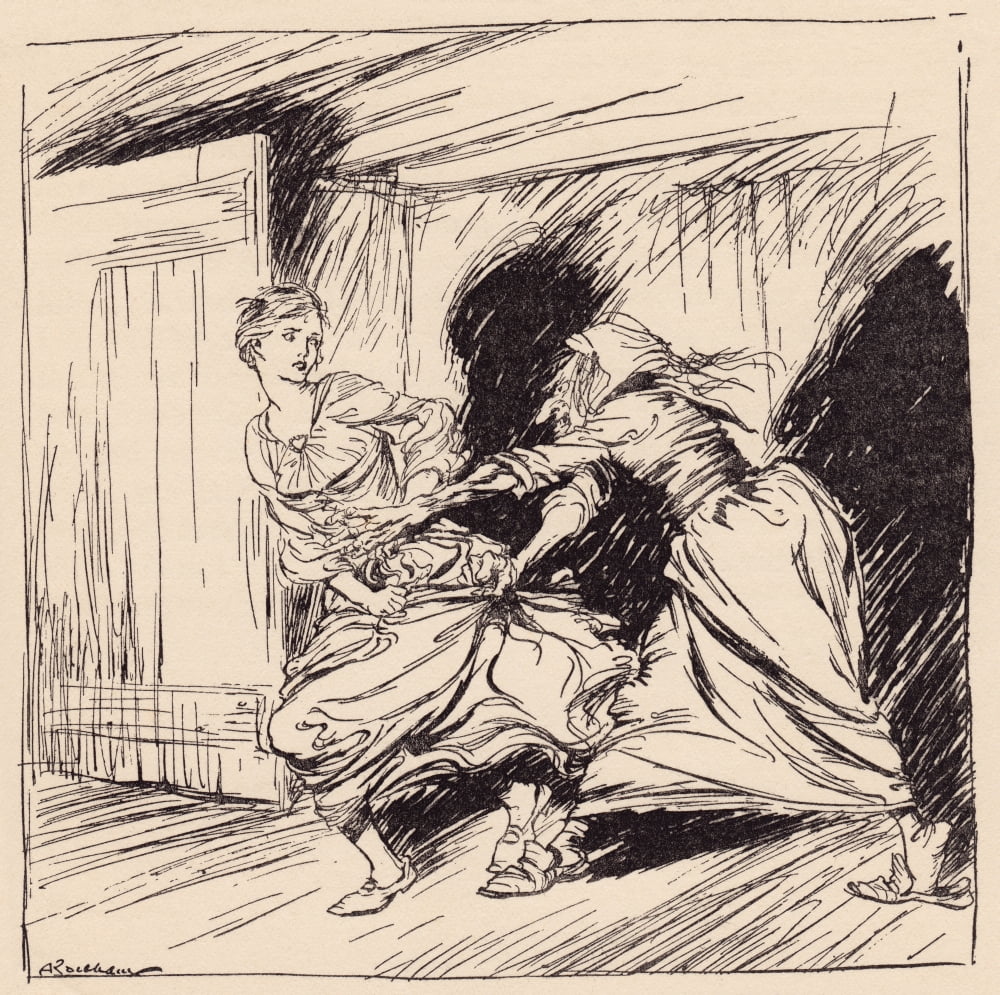 The Old Woman Seized Her By The Gown And Tried To Hold Her Fast Illustration By Arthur Rackham From Grimms Fairy Tale The Enchanted Tree Canvas Art - Ken Welsh Design Pics (15 x 15)