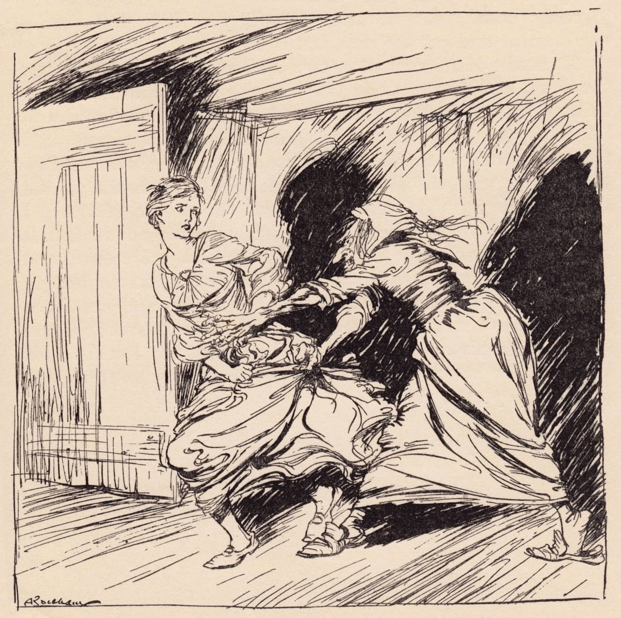 The Old Woman Seized Her By The Gown And Tried To Hold Her Fast Illustration By Arthur Rackham From Grimms Fairy Tale The Enchanted Tree Canvas Art - Ken Welsh Design Pics (24 x 24)