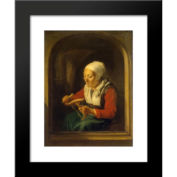 Old Woman Unreeling Threads 20x24 Framed Art Print by Gerrit Dou