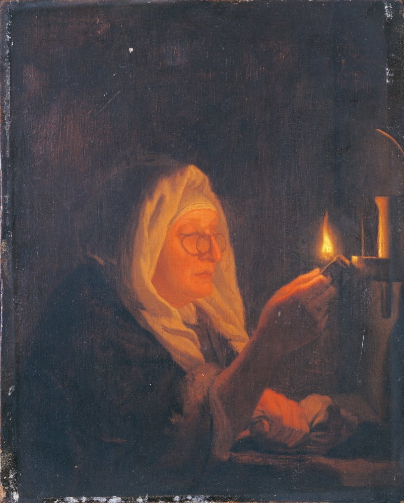 Old Woman With Candle Canvas Art - (24 x 36)