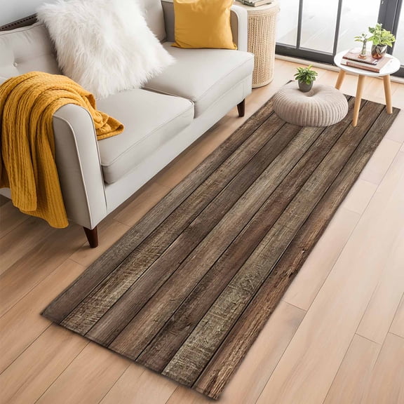 Old Wooden Board 2'x6' Runner Rugs for Hallway Kitchen Bedside Non Slip Washable, Rustic Farmhouse Brown Wooden Plank Entryway Rug Runners with Rubber Backing, Long Carpet Runner for Laundry Room