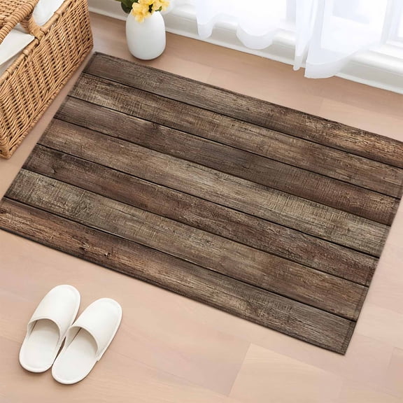 Old Wooden Board Entryway Rug 2'x3' Non Slip Front Door Mats, Rustic Farmhouse Brown Wooden Plank Entrance Rugs Indoor Outdoor Carpet, Washable Floor Mats Small Area Rug for Bedroom Kitchen