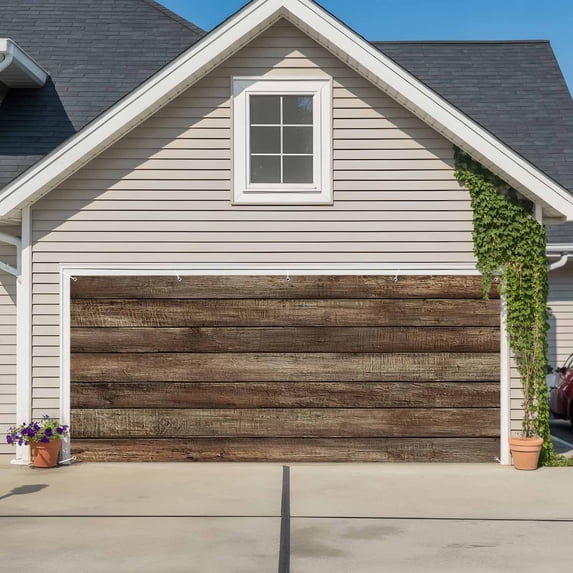 Old Wooden Board Garage Door Cover Banner 7 x 16 FT, Rustic Farmhouse Brown Wooden Plank Garage Door Curtains Backdrop with Grommets for Indoor Outdoor Wall Party Porch Yard Decorations Background