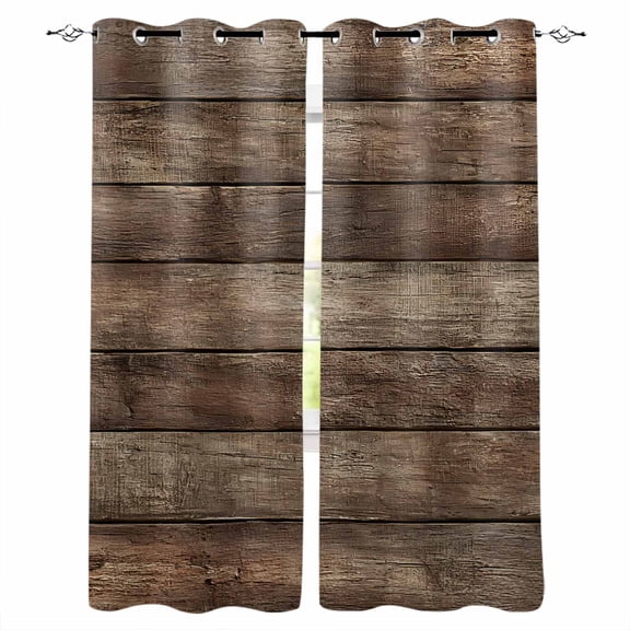 Old Wooden Board Kitchen Curtains Rustic Farmhouse Brown Wooden Plank Cafe Short Curtains for Bathroom Blackout Window Curtain Small Window Treatment Drapes for Bedroom Living Room 27.5"x39"x2
