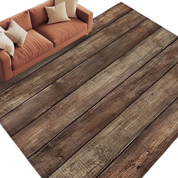 Old Wooden Board Large Area Rugs for Bedroom Living Room, Soft Non Slip Carpet Bedside Rug, Rustic Farmhouse Brown Wooden Plank Rectangular Floor Cover Kitchen Accent Rug 6'x9' for Dining Room/Office
