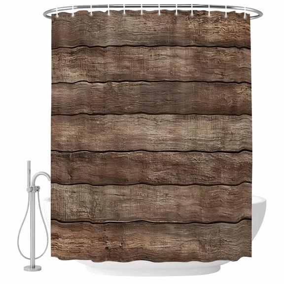 Old Wooden Board Shower Curtain, Waterproof Shower Curtains for Bathroom, Rustic Farmhouse Brown Wooden Plank Washable Fabric Bathtub Curtain Set Bath Decor with 12 Hooks 72"x78"