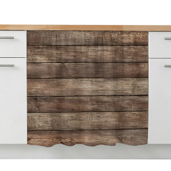 Old Wooden Board Sink Skirt 10"W x 11"L,Dustproof Under Sink Curtain Skirt for Bathroom Kitchen,Rustic Farmhouse Brown Wooden Plank Adhesive Short Vanity Curtains Cover for Laundry Closet Shoe Rack