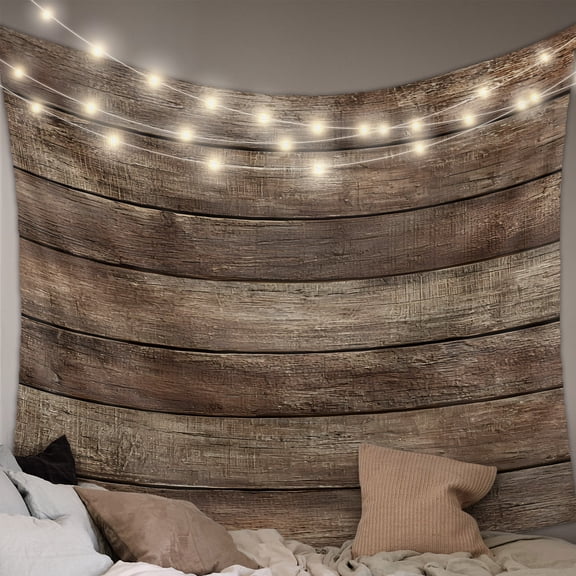 Old Wooden Board Small Tapestry for Bedroom Wall Hanging Tapestry, Rustic Farmhouse Brown Wooden Plank Ceiling Backdrop Tapestries Poster Blanket Wall Decor for Teens Room Living Room Dorm 23" x 28"