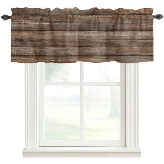 Old Wooden Board Valances for Windows Farmhouse Kitchen Curtains Valances Rod Pocket Valance Curtains for Windows Rustic Farmhouse Brown Wooden Plank Window Valances for Bathroom Bedroom 60"x18"