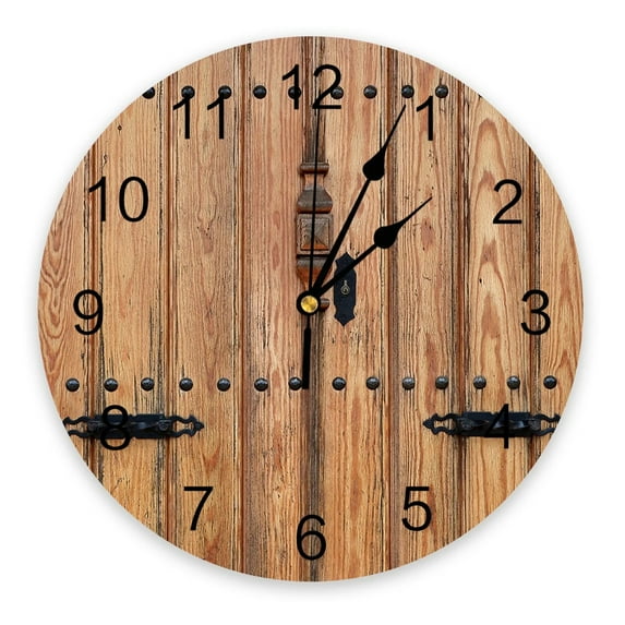 Old Wooden Board Wall Brown Wall Clocks Silent Home Cafe Office Wall Decor Clocks for Kitchen Wall Art Large Wall Clocks 25cm(12 Inch)