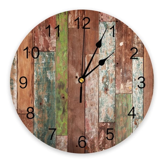 Old Wooden Board Wall Brown Wall Clocks Silent Home Cafe Office Wall Decor Clocks for Kitchen Wall Art Large Wall Clocks 25cm（14 Inch）