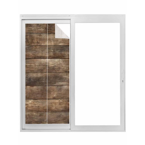Old Wooden Board Window Privacy Film, Country Farmhouse Wooden Planks Brown Static Cling UV Sun Blocking Tint Film Heat Control Windows Films for Bedroom Bathroom, Window Stickers 23.6"x59"