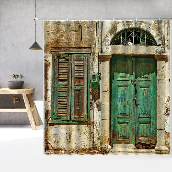 Old Wooden Door Bathroom Curtains Shower Curtain 3d Printing Waterproof With Hook Bathtub Screen Washable Polyester Cloth