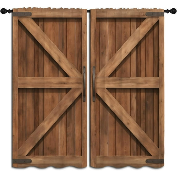 Old Wooden Door Blackout Curtains,Country Farmhouse Hunting Cabin Vintage Rustic Farm Barn Wood Doo, 2 Panel Rod Pocket Thermal Insulated Drapes for Bedroom, Living, Kids Teen