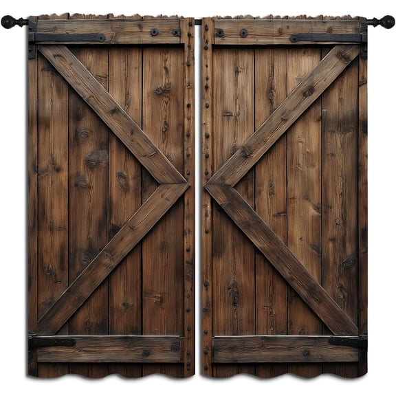 Old Wooden Door Blackout Curtains,Country Farmhouse Hunting Cabin Vintage Rustic Farm Barn Wood Doo, 2 Panel Rod Pocket Thermal Insulated Drapes for Bedroom, Living, Kids Teen