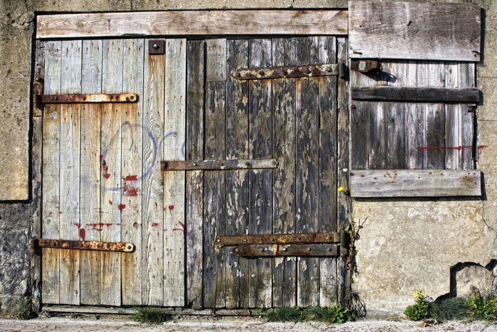 Old Wooden Door Of Building Canvas Art - John Short Design Pics (34 x 22)