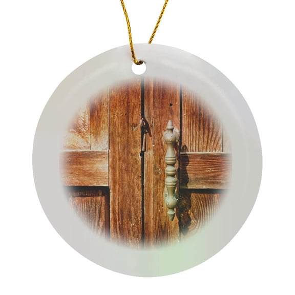 3drose, Old Wooden Door with a Handle, Circle Porcelain Ornament