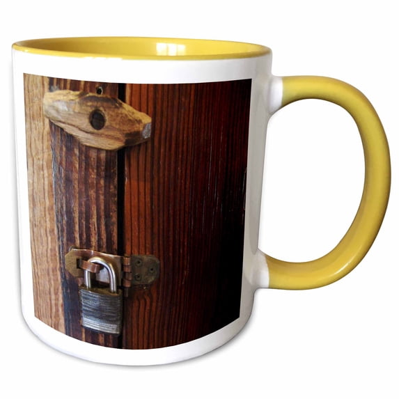 3drose, Old Wooden Lock, 11oz Two-tone Yellow Mug