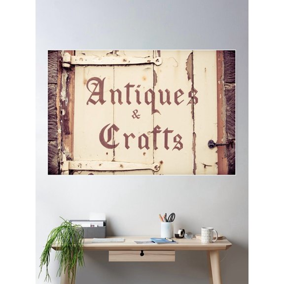 Old Wooden Sign With Antiques And Crafts Poster Wall Art, Modern Wall Decor For Living Room Bedroom, 16x24 UNFRAMED