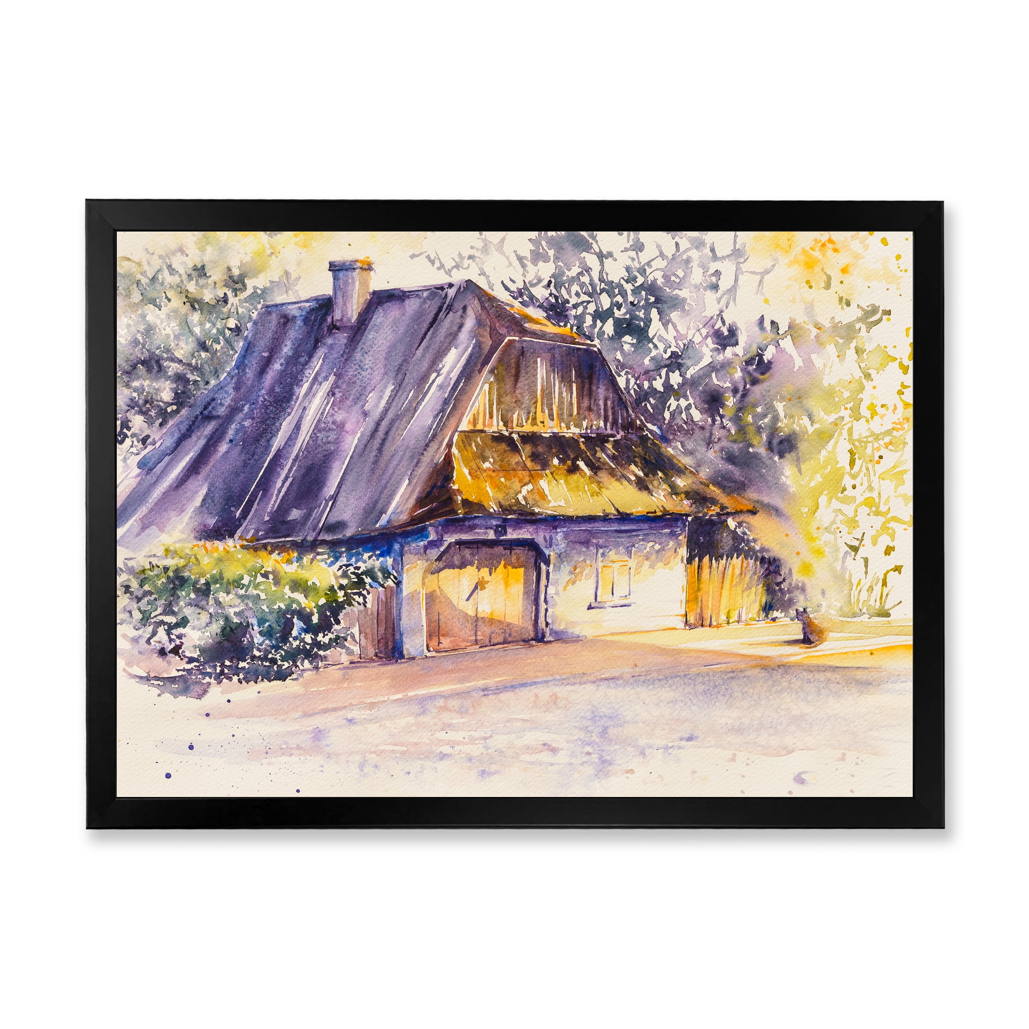 Old Wooden White House In Country Side Village During Afternoon Glow 20 in x 12 in Framed Painting Canvas Art Print, by Designart