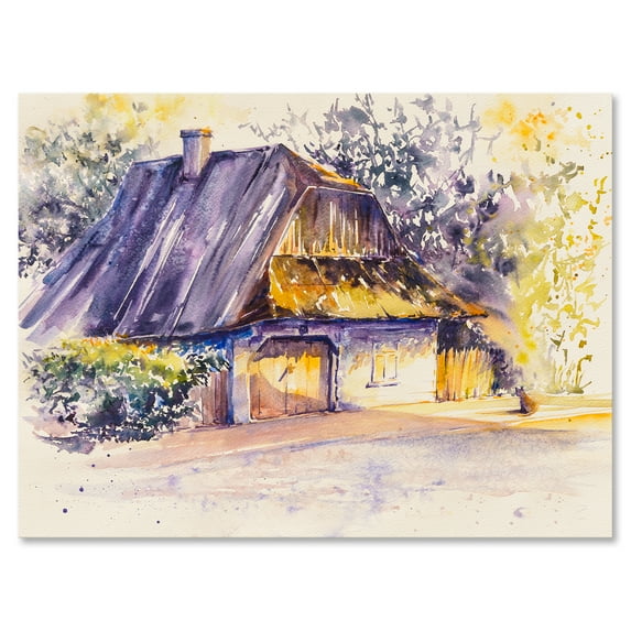 Old Wooden White House In Country Side Village During Afternoon Glow 40 in x 30 in Painting Canvas Art Print, by Designart