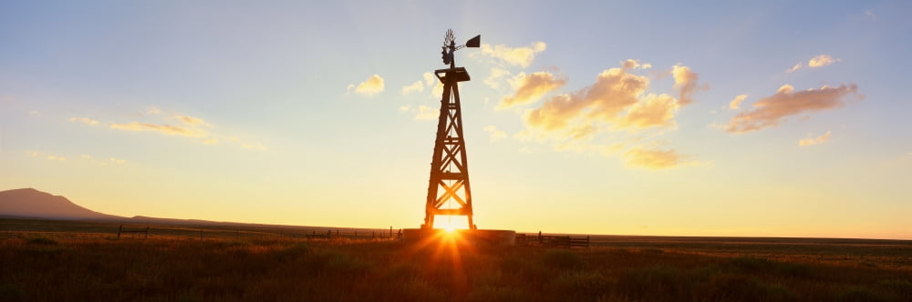 Old Wooden Windmill At Sunset Pie Town New Mexico Canvas Art - Panoramic Images (27 x 9)