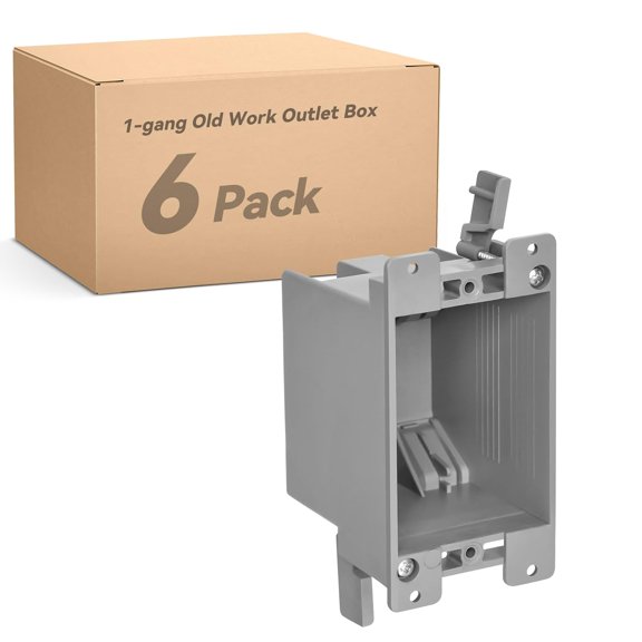 Old Work Box 1 Gang, 14 CU. in. Drywall Electrical Box, PVC, UL Lted, 6 Pack