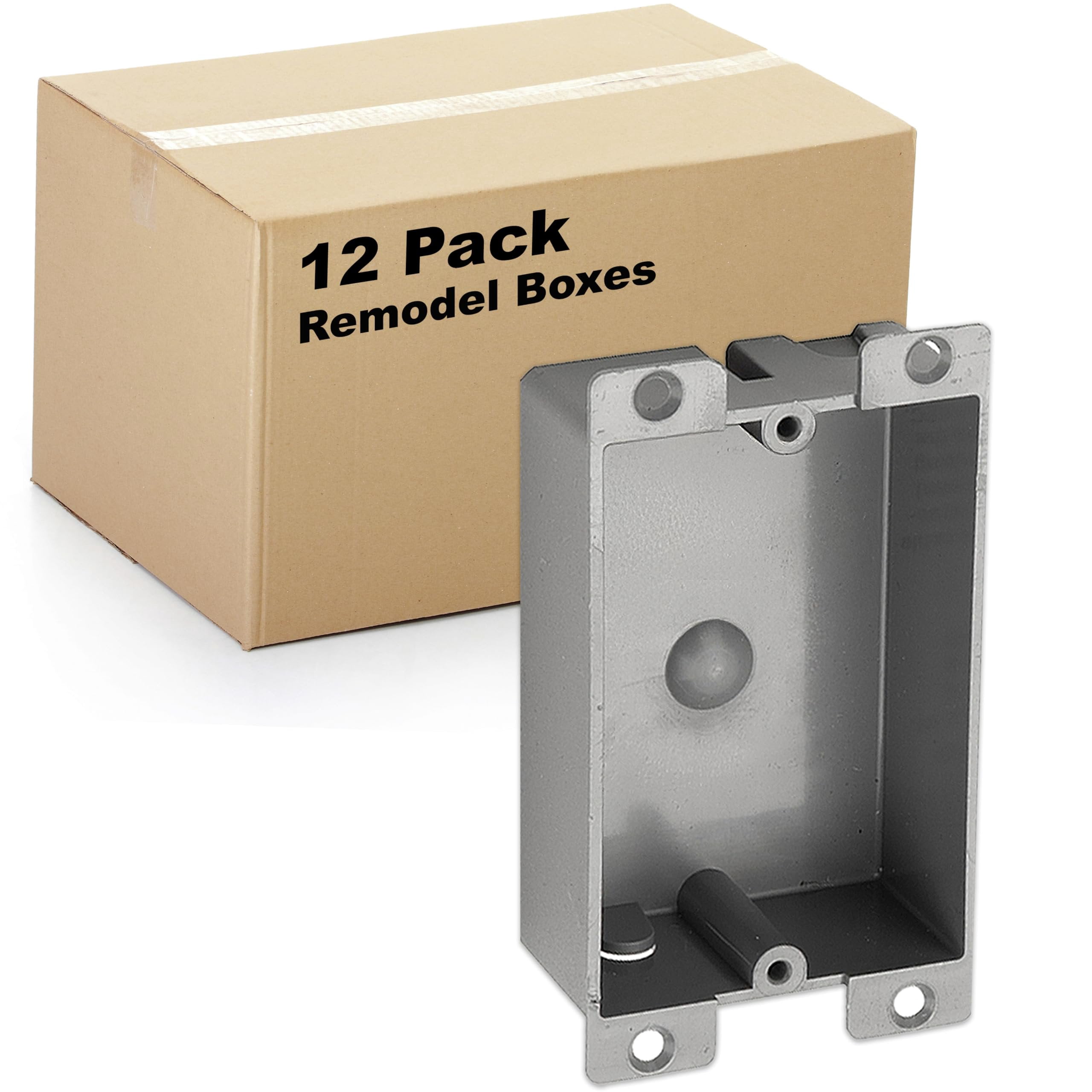 Old Work Round Electrical Box, One-Gang Grey PVC Junction Box, Electrical Old Work Box with Built-in Mounting Tabs, Mounting Wings, 2-Hour Fire Rated Walls 12, 8 Cubic Inch Box