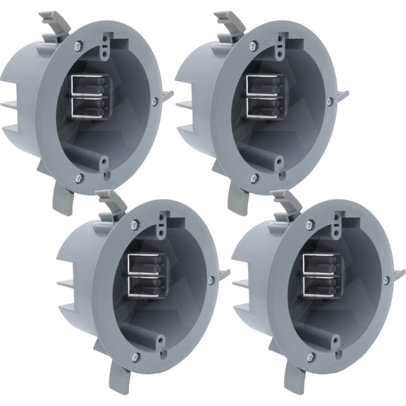 Old Work Round Electrical Box, One-Gang Grey PVC Junction Box, Electrical Old Work Box with Built-in Mounting Tabs, Mounting Wings, 2-Hour Fire Rated Walls 4, 4 Inch Round Box