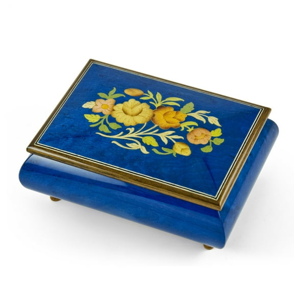 Old World 30 Note Italian Blue Floral Music Jewelry Box - Air du Toreador(from Carmen)