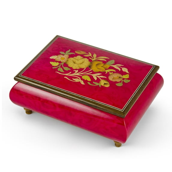 Old World 30 Note Italian Red Floral Music Jewelry Box - Jingle Bells