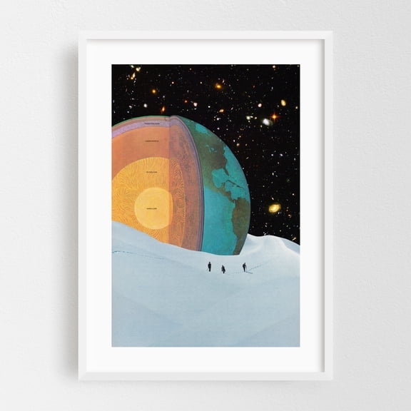 Old World - Alaska Collage Surrealism Space Winter Fantasy Snow White Framed Wall Art Print 20 x 30 inches