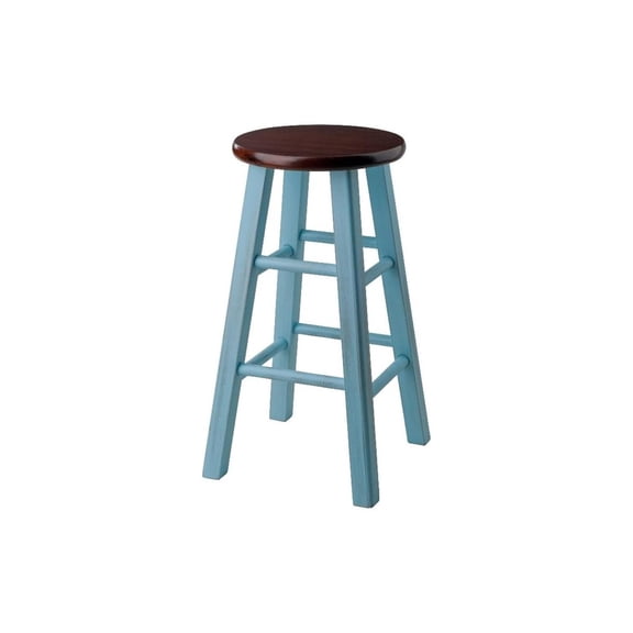 Old World Charm 24" Counter Stool Rustic Light Blue w/ Walnut Seat