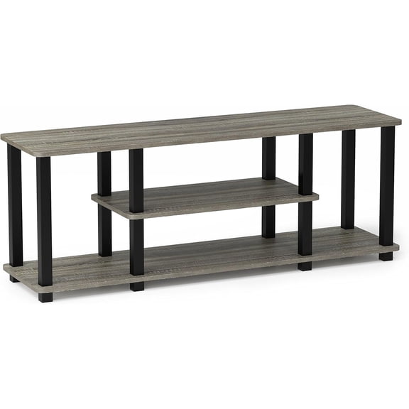 Old World Charm 3D Entertainment TV Stand 15mm Composite Wood 3 Tier Square Tube French Oak Gray Black Finish with 10 Minute Tool Free Assembly