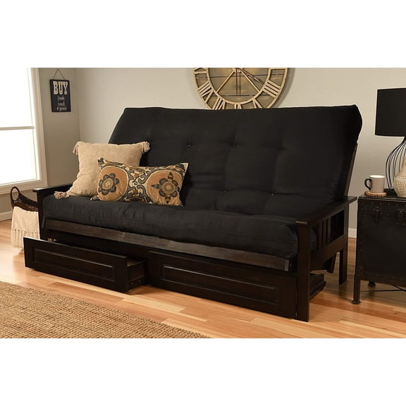Old World Charm Queen Futon Frame Set with Mattress And Storage Drawers, A Versatile Solution For Guest Seating And Comfort In Any Room Setting