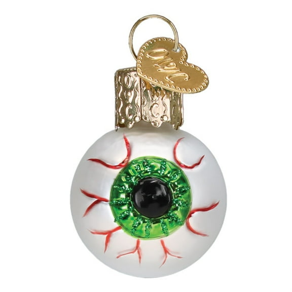 Old World Christmas 1.50In Mini Evil Eye, Glass, Green Blood Shot 86752