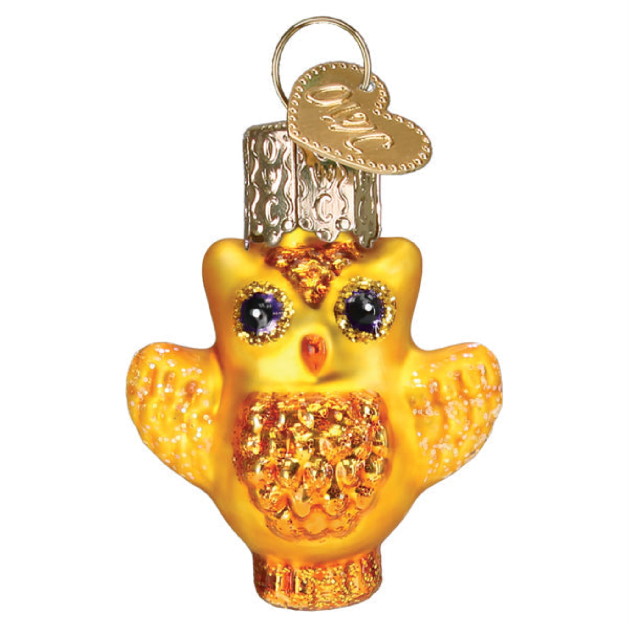 Mini Golden Glass Halloween Owl Ornament with Glitter Accents