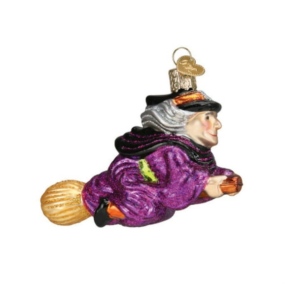 Old World Christmas 26095 Blown Glass Ornament, Halloween Witch on a Broom 4.25 Inches