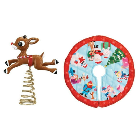 Old World Christmas 5.00In Rudolph Mini Tree Topper & Skirt, Polyresin, Reindeer Red Nose 89790