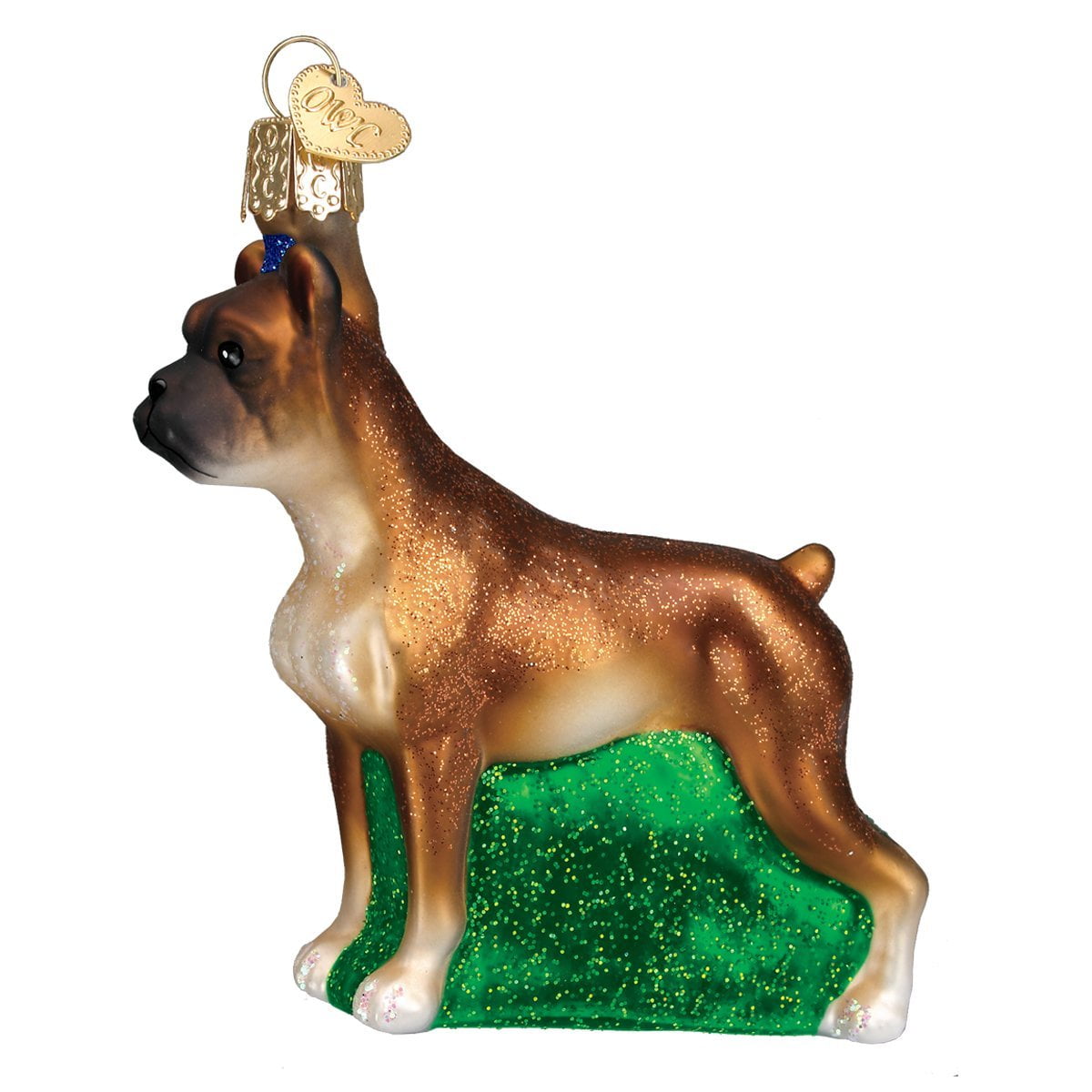 Boxer Dog Glass Christmas Tree Topper Ornament