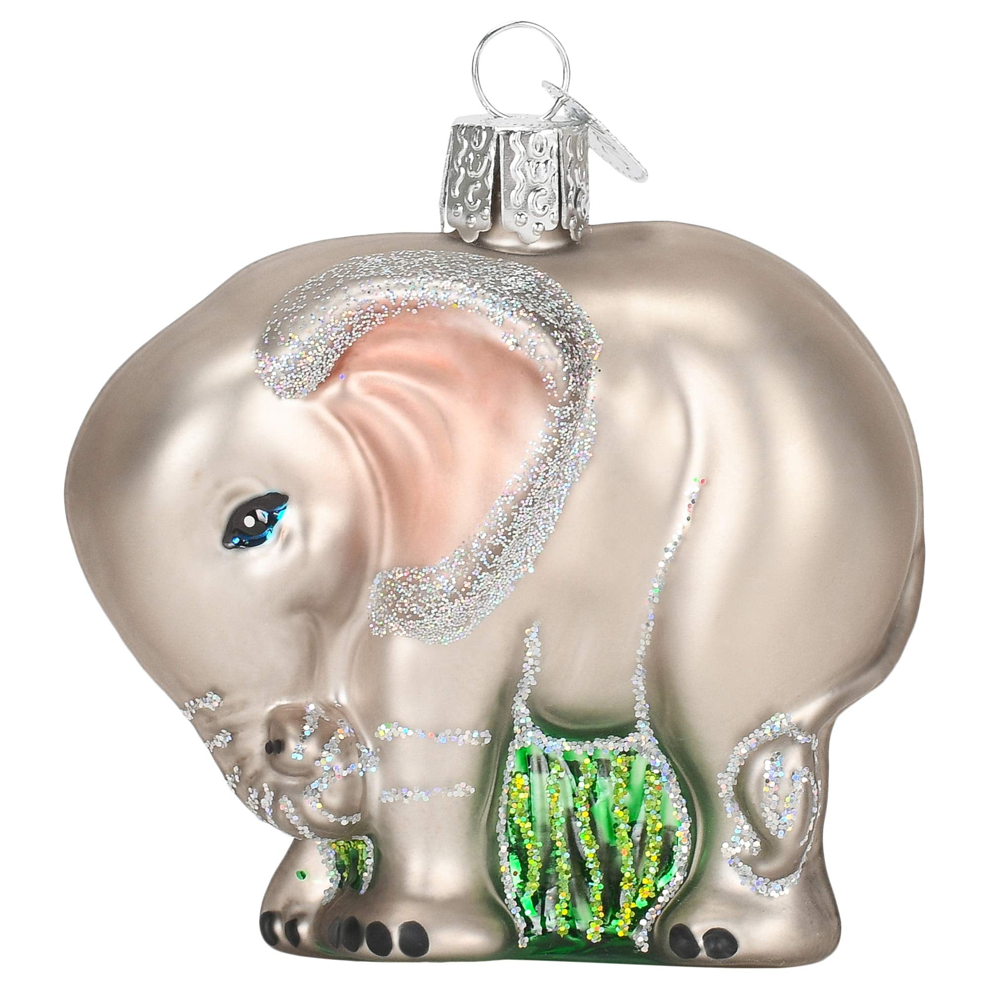 Hand-Painted Glass Baby Elephant Christmas Tree Topper