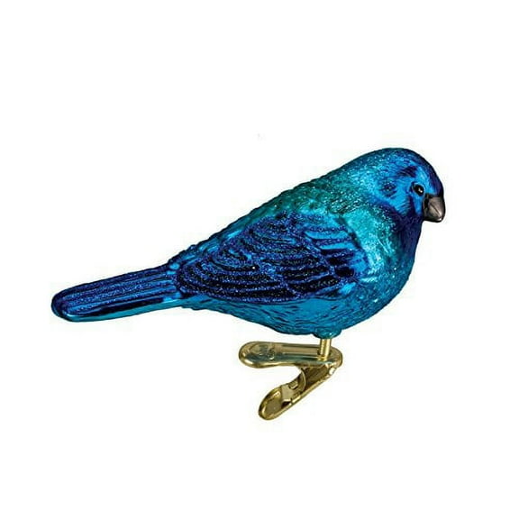 Old World Christmas Bird Watcher Collection Glass Blown Ornaments for Christmas Tree Indigo Bunting, Blue
