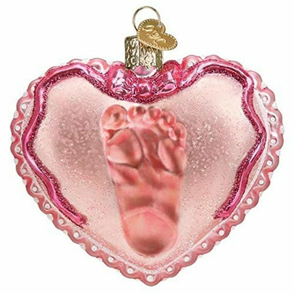 Old World Christmas Blown Glass Ornament for Christmas Tree, Baby Girl Footprint Heart