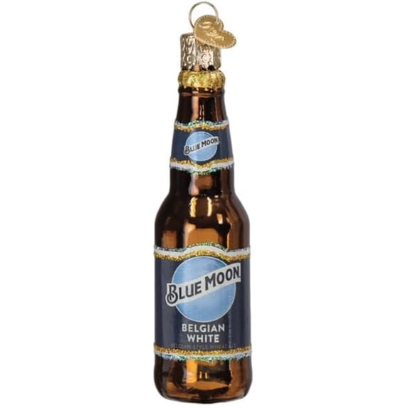 Old World Christmas Blue Moon Longneck Bottle - 1 Glass Ornament 4.5 Inch, Glass - Ornament Brewery Ale Beer Beverage 32638