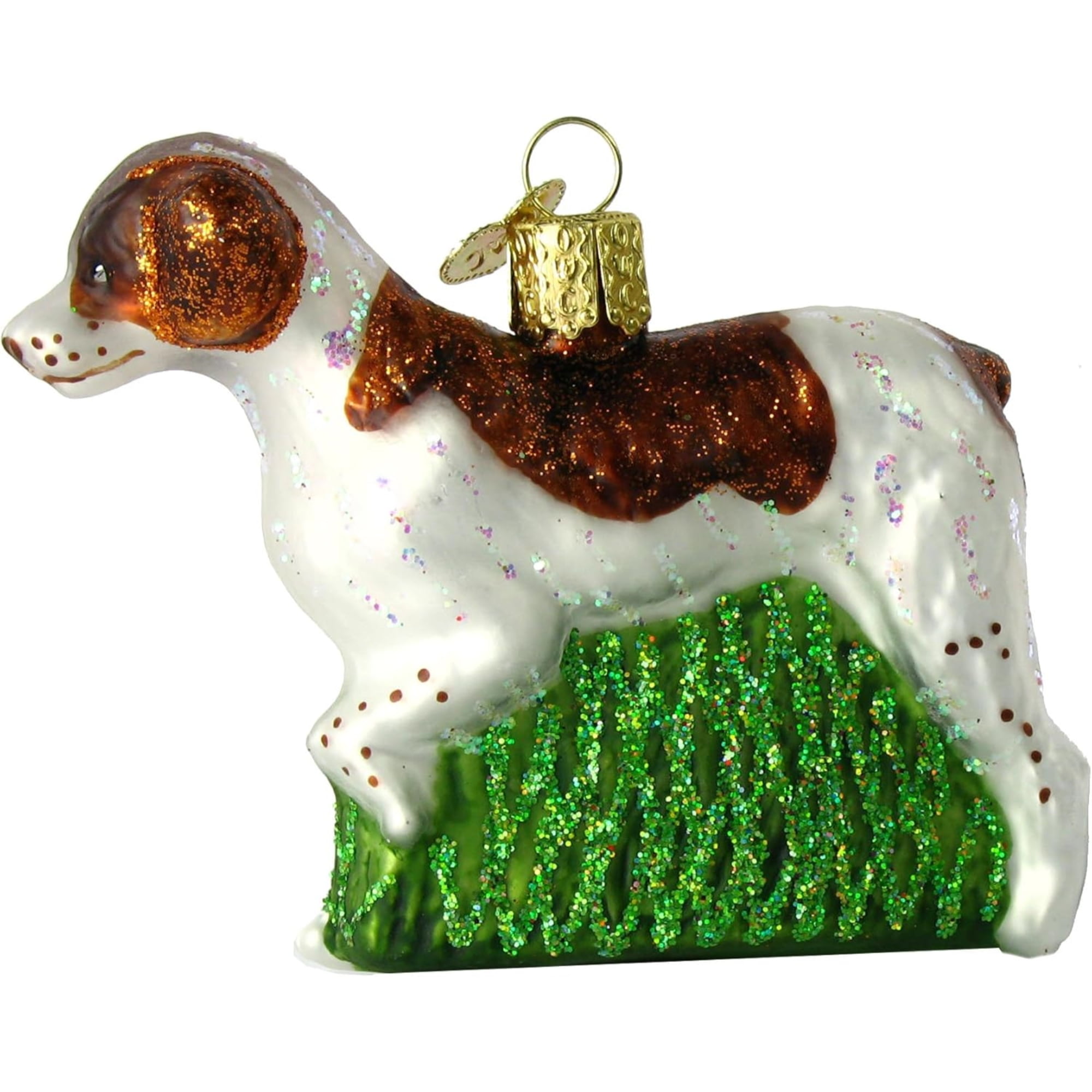 Hand-Painted Glass Brittany Spaniel Christmas Tree Topper