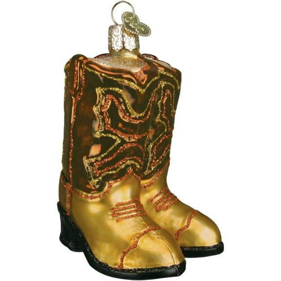 Old World Christmas Blown Glass Ornament for Christmas Tree, Brown/Tan Pair Of Cowboy Boots (with OWC Gift Box)