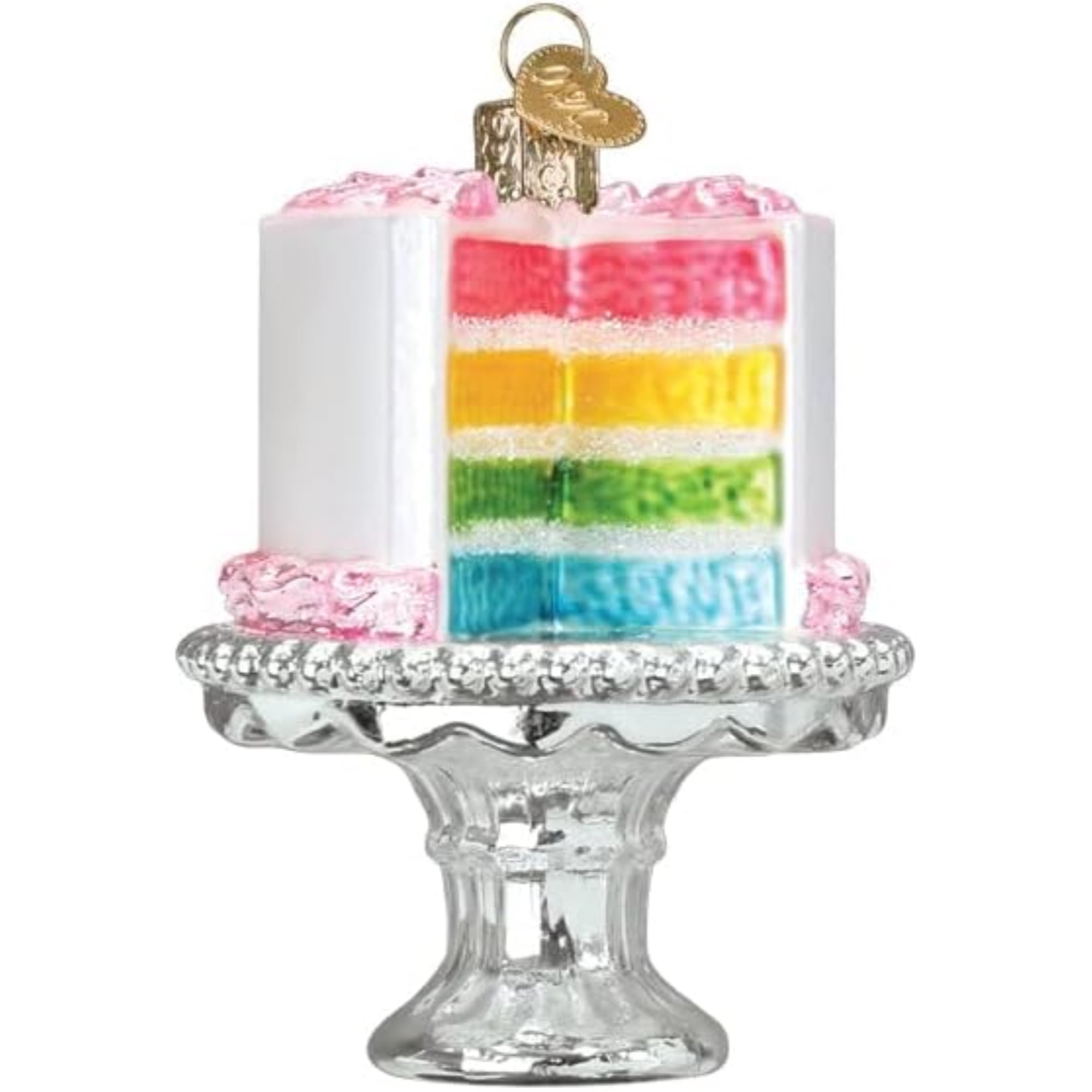 Handcrafted Glass Rainbow Cake Ornament on Stand