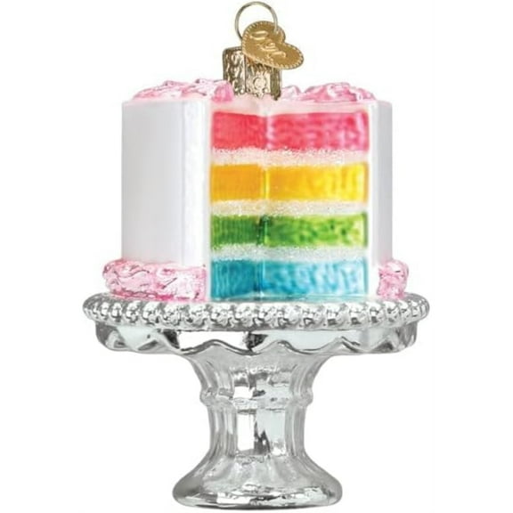 Old World Christmas Rainbow Cake On Stand - 1 Glass Ornament 3.5 Inch, Glass - Ornament Pride Birthday Dessert Sweets 32618